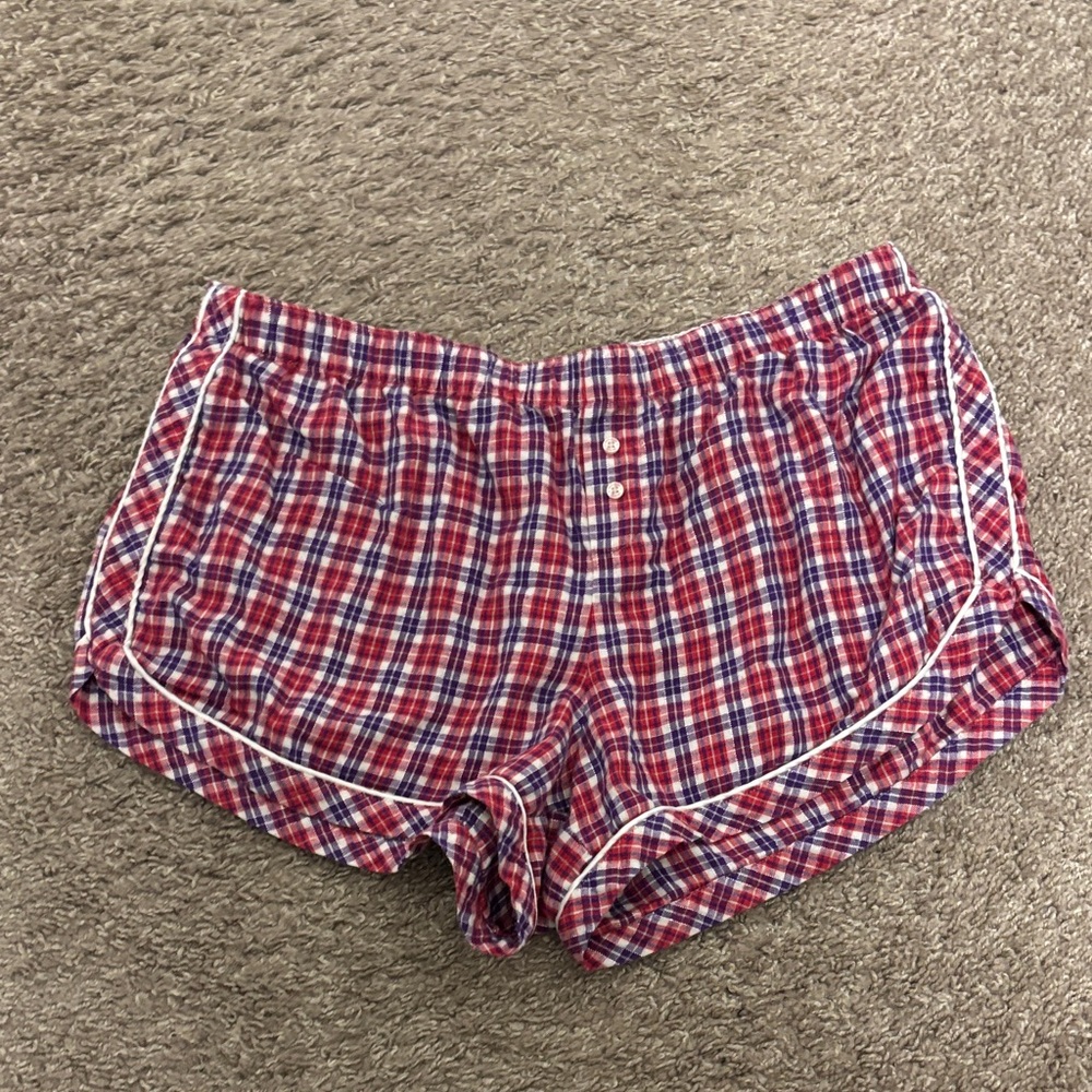 Victoria's Secret Red, Blue & White Plaid Cotton Lounge Shorts